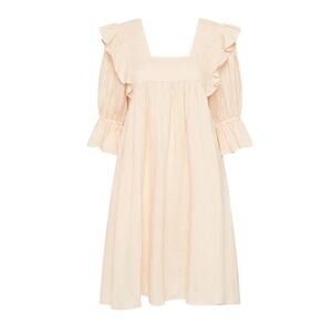 Spell & the Gypsy Collective Mae Linen Midi Dress Meringue Pink Milkmaid Sz S